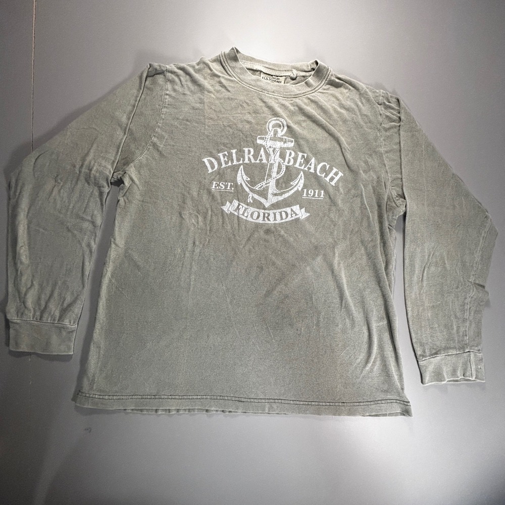 U.S. Vintage Delray Beach Florida Long Sleeve T-Shirt Anchor Mens Medium - Picture 2 of 12